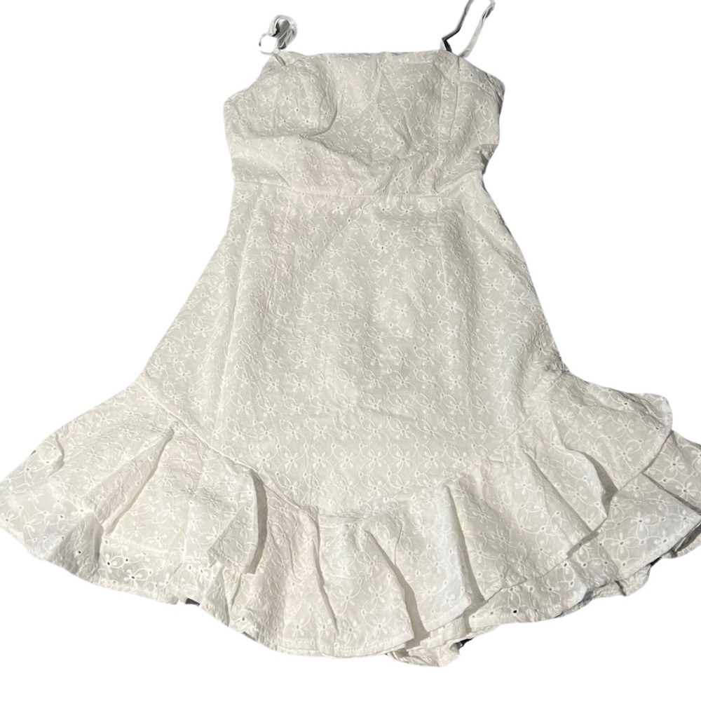 Petite Small White Tie Backless Ruffle Hem Shiffy Cami Dress
